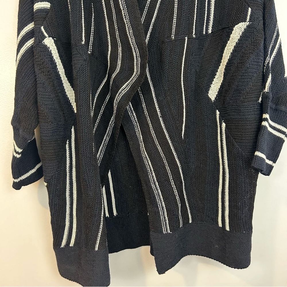 NWT Nic + Zoe Black/Blue/White Striped Open Front Drapey Long Cardigan Large - Picture 3 of 12